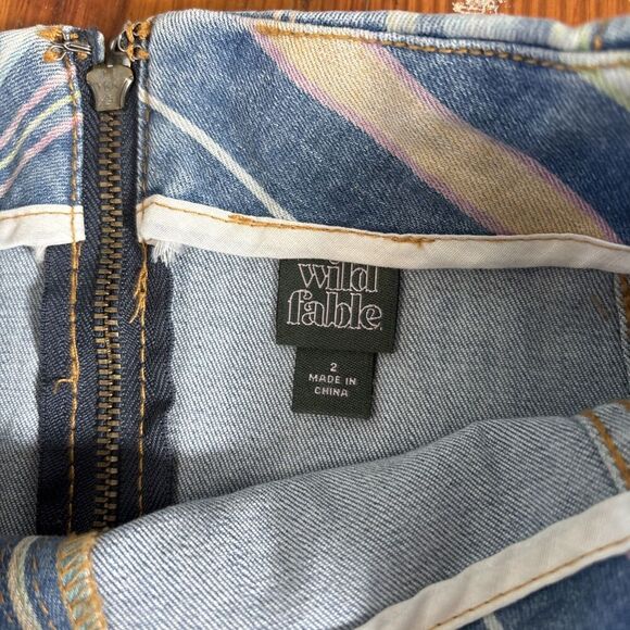 NWT Wild Fable Women’s Size 2 Mini Denim Skirt Multi Color Striped Stretch - Picture 4 of 6